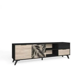 Meubles TV BOBOCHIC - Meuble TV 181 Cm INAYA Bois Et Noir - Bois Et Noir