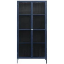 Rangement Vitrine BOBOCHIC - Rangement Vitrine Haut 2 Portes 90 Cm OLIE Bleu - Bleu
