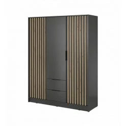 Armoires BOBOCHIC - Armoire 3 Portes L155 Cm PILA Imitation Chêne Anthracite - Anthracite