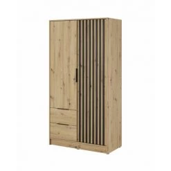 Armoires BOBOCHIC - Armoire 2 Portes 105 Cm PILA Chêne Et Noir - Chêne Et Noir
